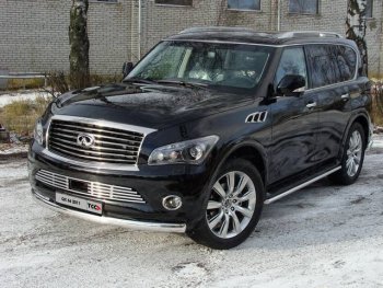 Защита переднего бампера нижняя 75*42 мм ТСС Тюнинг INFINITI QX56  Z62 (2010-2013) (нержавейка)