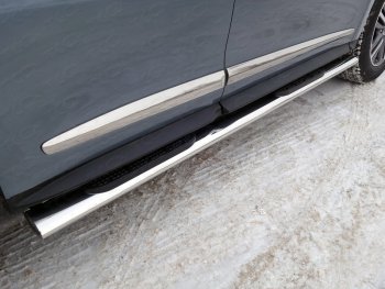  Пороги овальные с накладкой 120х60 мм укороченные ТСС Тюнинг INFINITI QX60  L50 (2016-2021) рестайлинг (серые)