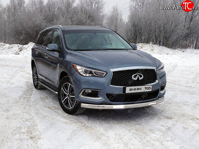 43 999 р. Защита передняя нижняя овальная с ДХО 75х42 мм ТСС Тюнинг INFINITI QX60 L50 рестайлинг (2016-2021) (нержавейка)  с доставкой в г. Пермь