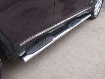 Пороги овальные с накладкой 120х60 мм ТСС Тюнинг INFINITI Q70  Y51 (2015-2018) рестайлинг (серые)