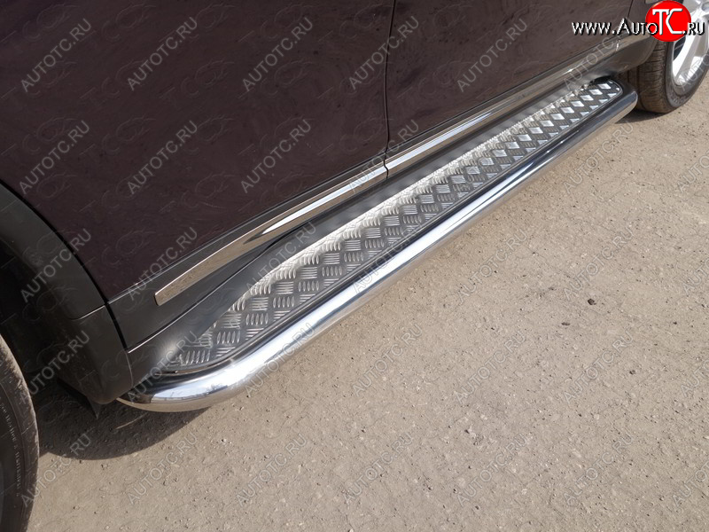 36 999 р. Пороги с площадкой 60,3 мм ТСС Тюнинг INFINITI QX70 S51 (2013-2020) (серые)  с доставкой в г. Пермь