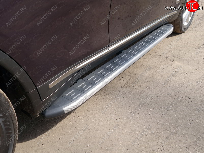 21 999 р. Пороги алюминиевые с пластиковой накладкой, ТСС Тюнинг  INFINITI QX70  S51 (2013-2020) (карбон серебро)  с доставкой в г. Пермь
