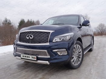 Защита переднего бампера нижняя овальная 75х42 мм ТСС Тюнинг INFINITI QX80  Z62 (2014-2018) 1-ый рестайлинг (нержавейка)