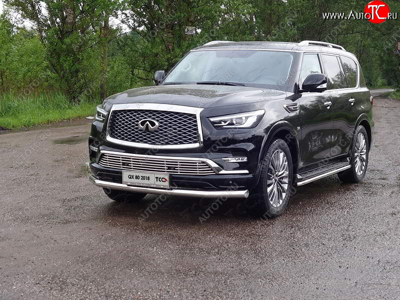 26 499 р. Защита переднего бампера нижняя d76,1 мм ТСС Тюнинг  INFINITI QX80  Z62 (2018-2024) 2-ой рестайлинг (нержавейка)  с доставкой в г. Пермь