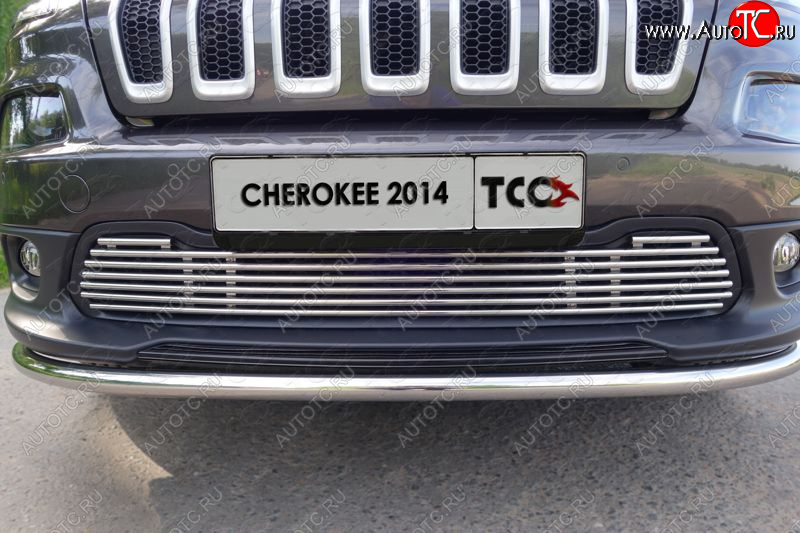 10 299 р. Декоративная вставка переднего бампера ТСС Тюнинг  Jeep Cherokee  KL (2014-2017) дорестайлинг (d 12 мм)  с доставкой в г. Пермь