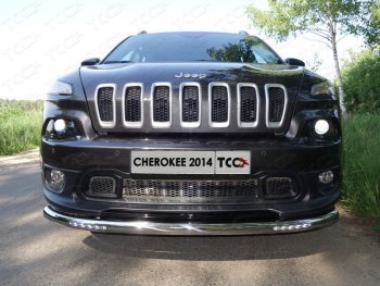Защита переднего бампера нижняя с ходовыми огнями 60,3 мм ТСС Тюнинг Jeep Cherokee  KL (2014-2017) дорестайлинг (нержавейка)