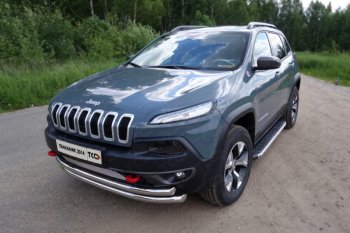Защита переднего бампера (Trailhawk, двойная 60,3/60,3 мм) ТСС Тюнинг Jeep Cherokee KL дорестайлинг (2014-2017) (нержавейка)