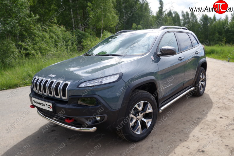 17 649 р. Защита переднего бампера (Trailhawk, d60,3 мм) ТСС Тюнинг Jeep Cherokee KL дорестайлинг (2014-2017) (нержавейка)  с доставкой в г. Пермь