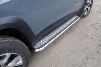 Пороги с площадкой (Trailhawk, нержавейка 60,3 мм) ТСС Тюнинг Jeep Cherokee  KL (2014-2017) дорестайлинг (Лист алюминий)