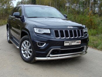 Защита переднего бампера нижняя двойная 76,1*42,2 мм ТСС Тюнинг Jeep Grand Cherokee  WK2 (2013-2018) 1-ый рестайлинг (нержавейка)