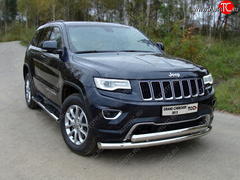 29 449 р. Защита передняя нижняя двойная 76,1*75 мм Тюнинг Jeep Grand Cherokee WK2 1-ый рестайлинг (2013-2018) (нержавейка)  с доставкой в г. Пермь