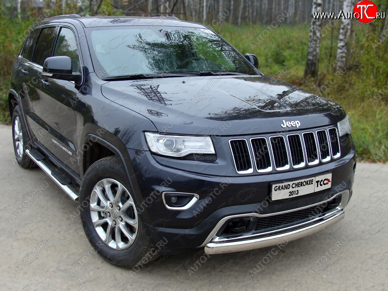 17 299 р. Защита переднего бампера овальная короткая 75х42 мм ТСС тюнинг  Jeep Grand Cherokee  WK2 (2013-2018) 1-ый рестайлинг (нержавейка)  с доставкой в г. Пермь