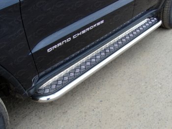 Пороги с площадкой 60,3 мм ТСС Тюнинг Jeep Grand Cherokee  WK2 (2013-2018) 1-ый рестайлинг (серые)