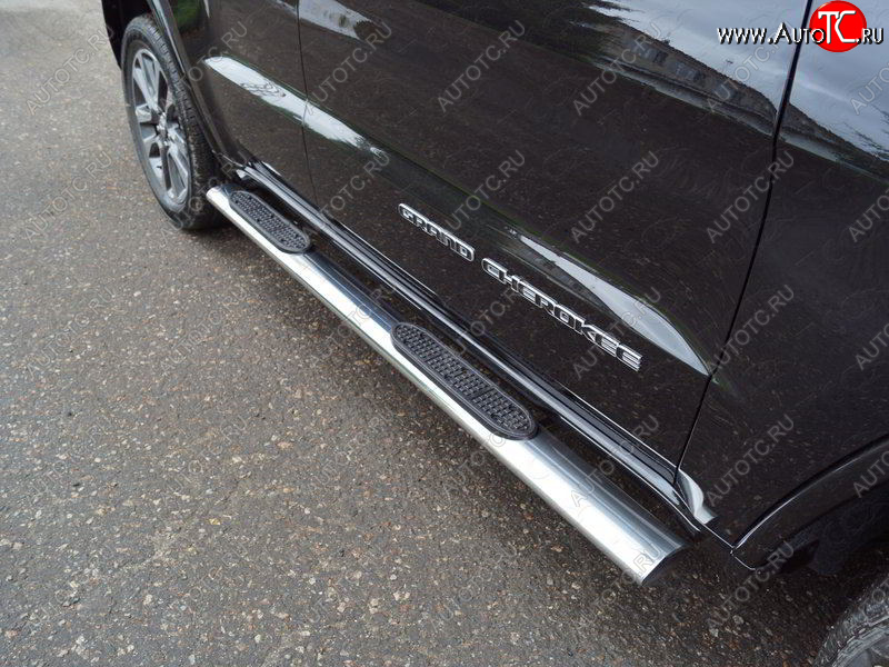 45 999 р. Пороги овальные с накладкой 120х60 мм ТСС Тюнинг Jeep Grand Cherokee WK2 2-ой рестайлинг (2017-2022) (серые)  с доставкой в г. Пермь
