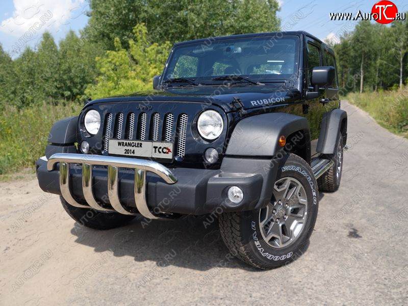 29 449 р. Защита переднего бампера кенгурин 60,3 мм ТСС Тюнинг Jeep Wrangler JK 3 дв. дорестайлинг (2006-2010) (нержавейка)  с доставкой в г. Пермь