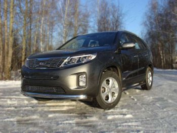 Защита переднего бампера овальная 75х42 мм ТСС тюнинг KIA Sorento XM рестайлинг (2012-2015) (нержавейка)
