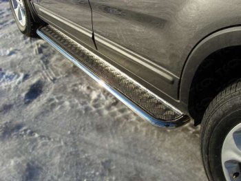 Пороги с площадкой 42,4 мм ТСС Тюнинг KIA Sorento XM рестайлинг (2012-2015) (серые)