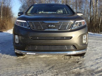 Защита переднего бампера овальная с ДХО 75х42 мм ТСС тюнинг KIA Sorento XM рестайлинг (2012-2015) (нержавейка)