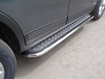 Пороги с площадкой 75х42 мм ТСС Тюнинг KIA Sorento XM рестайлинг (2012-2015) (серые)