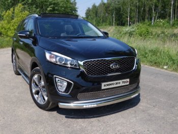 Защита переднего бампера нижняя овальная с ДХО 75х42 мм ТСС Тюнинг KIA Sorento  UM/Prime (2014-2018) дорестайлинг (нержавейка)