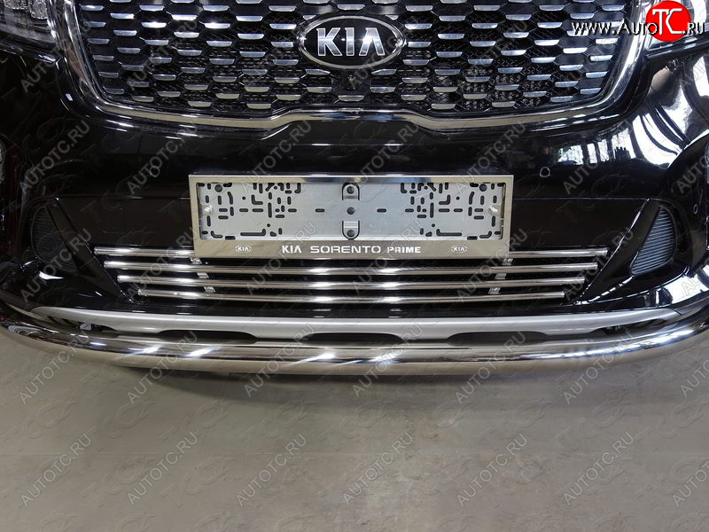 7 349 р. Нижняя декоративная вставка в бампер ТСС Тюнинг  KIA Sorento  UM/Prime (2018-2020) рестайлинг (d 16 мм)  с доставкой в г. Пермь