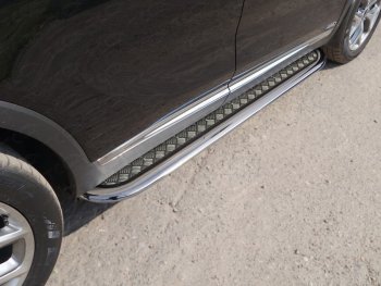 Пороги с площадкой 75х42 мм Prime ТСС Тюнинг KIA Sorento  UM/Prime (2018-2020) рестайлинг (серые)