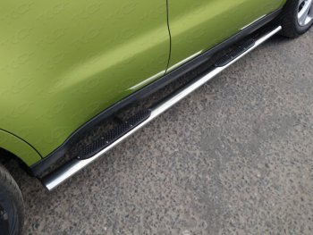 Пороги овальные с накладкой 75х42 мм ТСС Тюнинг KIA Soul  PS (2014-2016) дорестайлинг (серые)