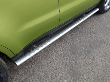 Пороги овальные с проступью 75х42 мм ТСС Тюнинг KIA Soul  PS (2014-2016) дорестайлинг (серые)