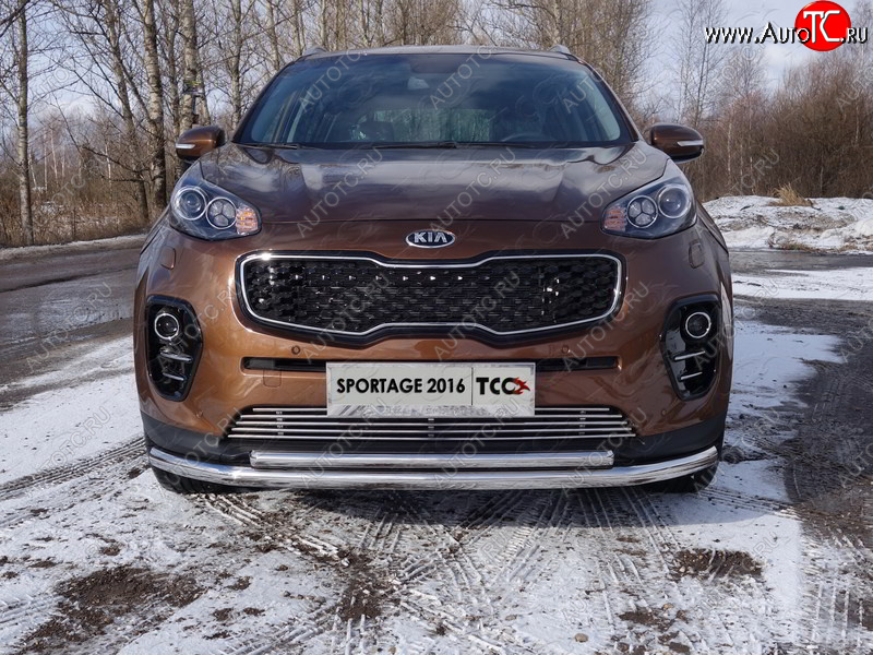 5 849 р. Декоративная вставка переднего бампера ТСС Тюнинг  KIA Sportage  4 QL (2016-2018) дорестайлинг (d 12 мм)  с доставкой в г. Пермь