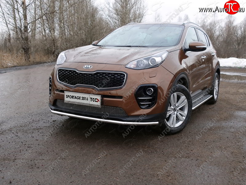 17 649 р. Защита переднего бампера нижняя d42,4 мм ТСС Тюнинг  KIA Sportage  4 QL (2016-2018) дорестайлинг (нержавейка)  с доставкой в г. Пермь