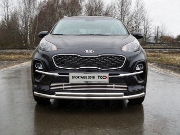 Декоративная вставка переднего бампера ТСС Тюнинг KIA Sportage  4 QL (2018-2022) рестайлинг (d 12 мм)