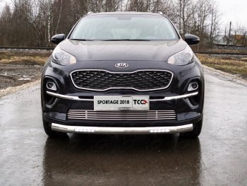 Защита переднего бампера нижняя овальная с ДХО 75х42 мм ТСС Тюнинг KIA Sportage  4 QL (2018-2022) рестайлинг (нержавейка)