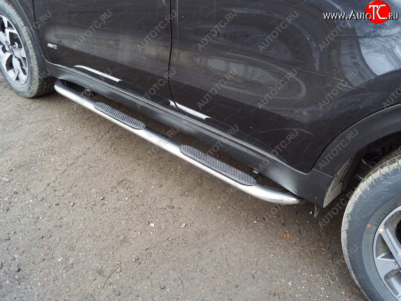 35 999 р. Пороги овальные гнутые с накладкой 75х42 мм  KIA Sportage  4 QL (2018-2022) рестайлинг (серые)  с доставкой в г. Пермь