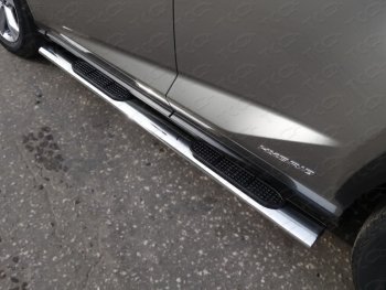 Пороги овальные с накладкой 120х60 мм кроме F-Sport ТСС Тюнинг Lexus NX200  Z10 (2014-2017) дорестайлинг (серые)