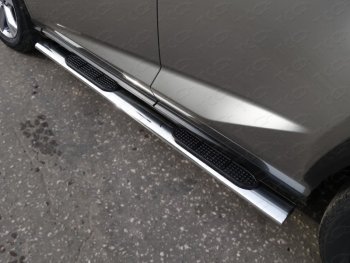 Пороги овальные с накладкой 120х60 мм кроме F-Sport ТСС Тюнинг Lexus NX200T  Z10 (2014-2017) (серые)