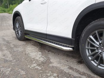 Пороги с площадкой 60,3 мм ТСС Тюнинг Mazda CX-5  KE (2011-2014) дорестайлинг (серые)