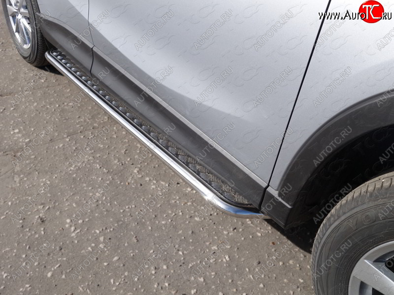 29 999 р. Пороги с площадкой 42,4 мм ТСС Тюнинг Mazda CX-5 KE рестайлинг (2015-2017) (серые)  с доставкой в г. Пермь