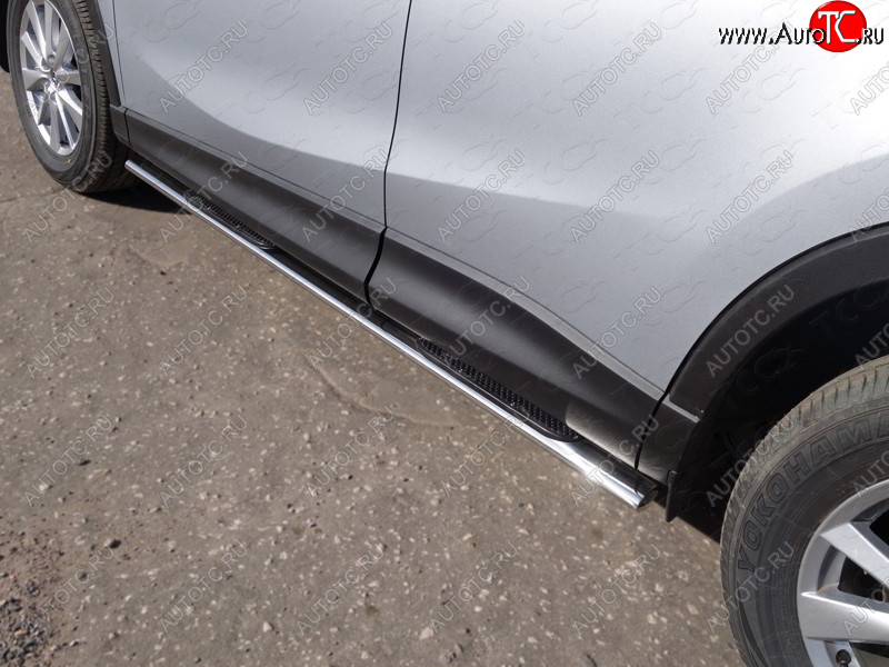 31 399 р. Пороги овальные с накладкой 75х42 мм ТСС Тюнинг  Mazda CX-5  KE (2015-2017) рестайлинг (серые)  с доставкой в г. Пермь