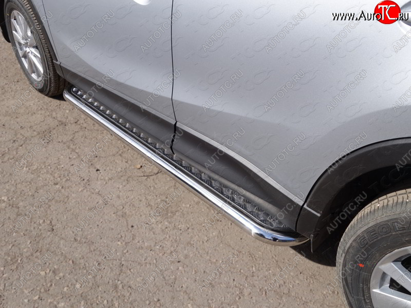 34 799 р. Пороги с площадкой 60,3 мм ТСС Тюнинг Mazda CX-5 KE рестайлинг (2015-2017) (серые)  с доставкой в г. Пермь
