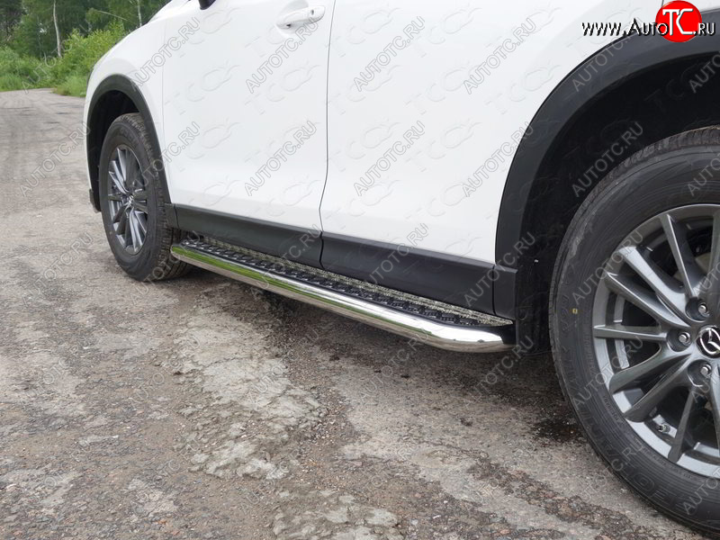 34 799 р. Пороги с площадкой 60,3 мм ТСС Тюнинг  Mazda CX-5  KF (2016-2025) (серые)  с доставкой в г. Пермь