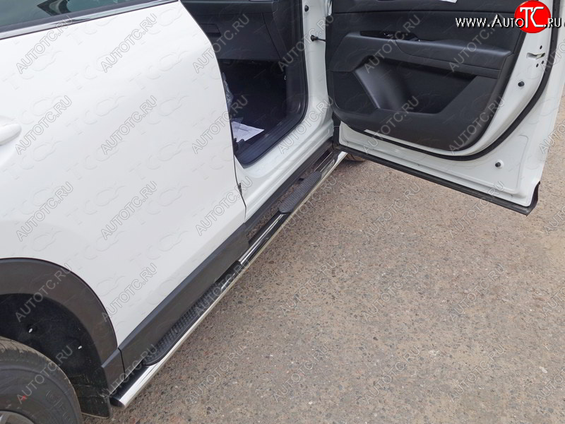 31 399 р. Пороги овальные с накладкой 75х42 мм ТСС Тюнинг  Mazda CX-5  KF (2016-2025) (серые)  с доставкой в г. Пермь