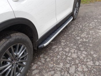 Пороги алюминиевые с пластиковой накладкой ТСС Тюнинг Mazda CX-5  KF (2016-2025) (серые)