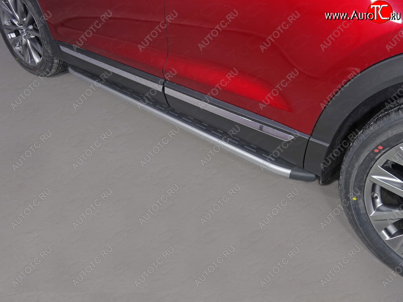 21 999 р. Пороги алюминиевые с пластиковой накладкой, ТСС Тюнинг  Mazda CX-9  TC (2015-2025) дорестайлинг (карбон серебро)  с доставкой в г. Пермь