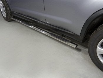 Пороги овальные с накладкой 75х42 мм ТСС Тюнинг Mitsubishi ASX 2-ой рестайлинг (2017-2020) (серые)
