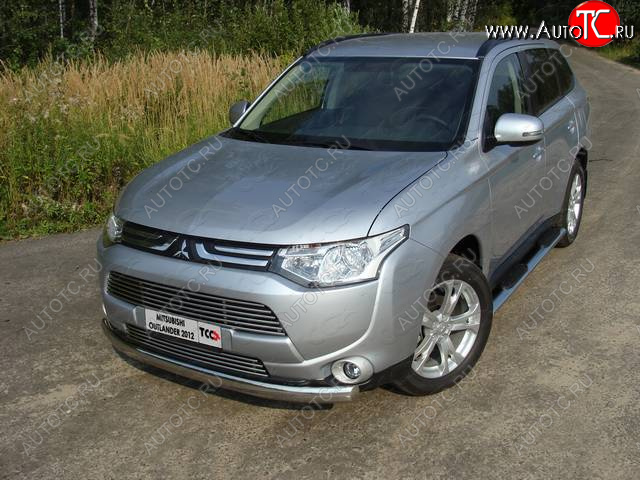20 699 р. Защита переднего бампера нижняя овальная 75*42 мм ТСС Тюнинг Mitsubishi Outlander GF дорестайлинг (2012-2014) (нержавейка)  с доставкой в г. Пермь