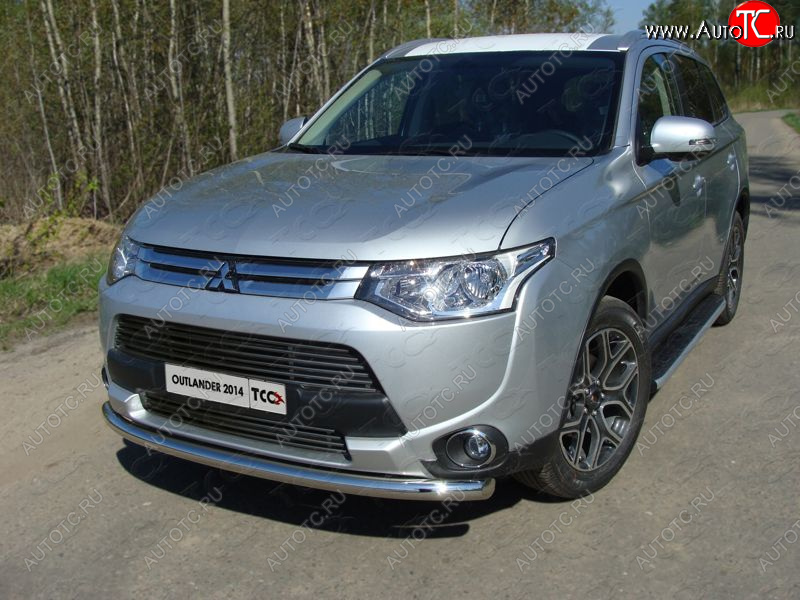 17 649 р. Защита переднего бампера нижняя d60,3 мм ТСС Тюнинг  Mitsubishi Outlander  GF (2014-2016) 1-ый рестайлинг (нержавейка)  с доставкой в г. Пермь
