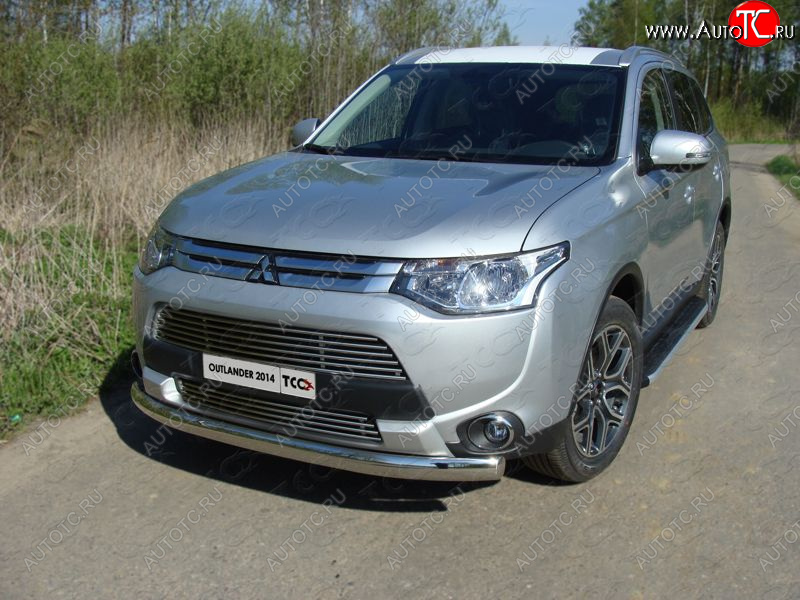 20 699 р. Защита переднего бампера нижняя овальная 75*42 мм ТСС Тюнинг  Mitsubishi Outlander  GF (2014-2016) 1-ый рестайлинг (нержавейка)  с доставкой в г. Пермь