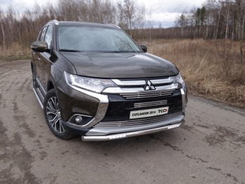 Защита передняя нижняя короткая с ходовыми огнями 60,3 мм ТСС Тюнинг Mitsubishi Outlander  GF (2015-2018) 2-ой рестайлинг (нержавейка)