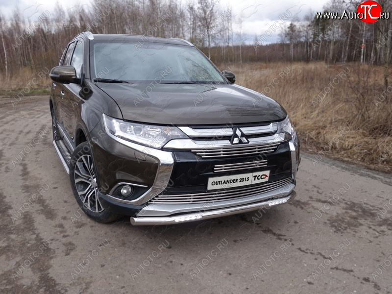 29 449 р. Защита передняя нижняя короткая с ходовыми огнями 60,3 мм ТСС Тюнинг  Mitsubishi Outlander  GF (2015-2018) 2-ой рестайлинг (нержавейка)  с доставкой в г. Пермь