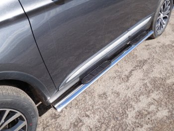 Пороги овальные с накладкой 120х60 мм, ТСС Тюнинг Mitsubishi Outlander  GF (2015-2018) 2-ой рестайлинг (серые)
